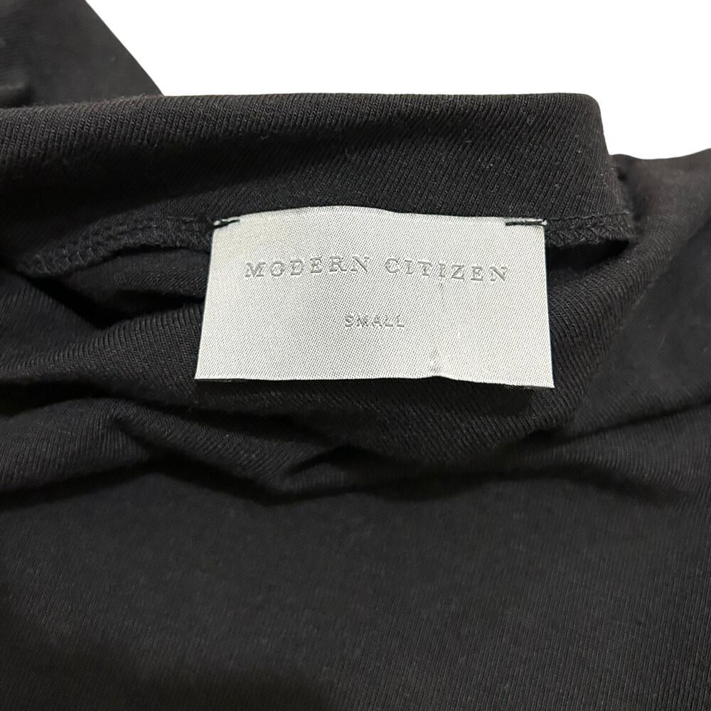 Modern Citizen Vittoria Asymmetric Neck Ruched Semi-Sheer Long Sleeve Tee Black - Picture 3 of 15